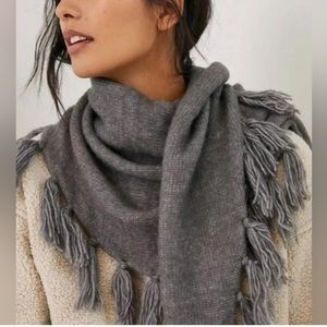 Anthropologie Tassel Fringe Gray Knit Triangle Scarf
